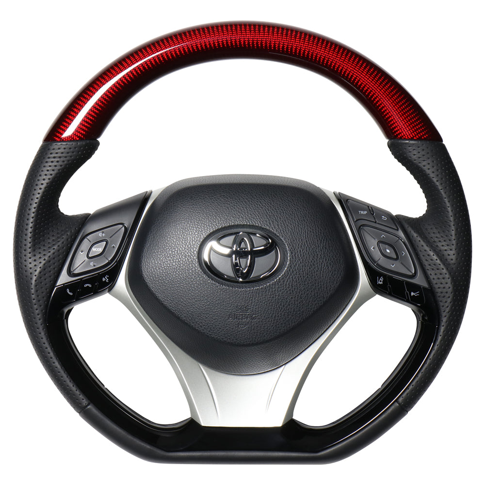 REAL ORIGINAL SERIES SET COMBINATION TYPE + UNDER PAD SET RED CARBON STEERING + SILVER UNDER PAD BLACK EURO STITCH STEERING WHEEL FOR TOYOTA C-HR 10 50  X10-RDC-PBP-SLP