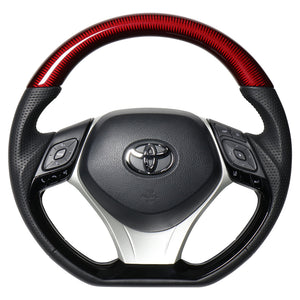 REAL ORIGINAL SERIES SET COMBINATION TYPE + UNDER PAD SET RED CARBON STEERING + SILVER UNDER PAD BLACK EURO STITCH STEERING WHEEL FOR TOYOTA C-HR 10 50  X10-RDC-PBP-SLP