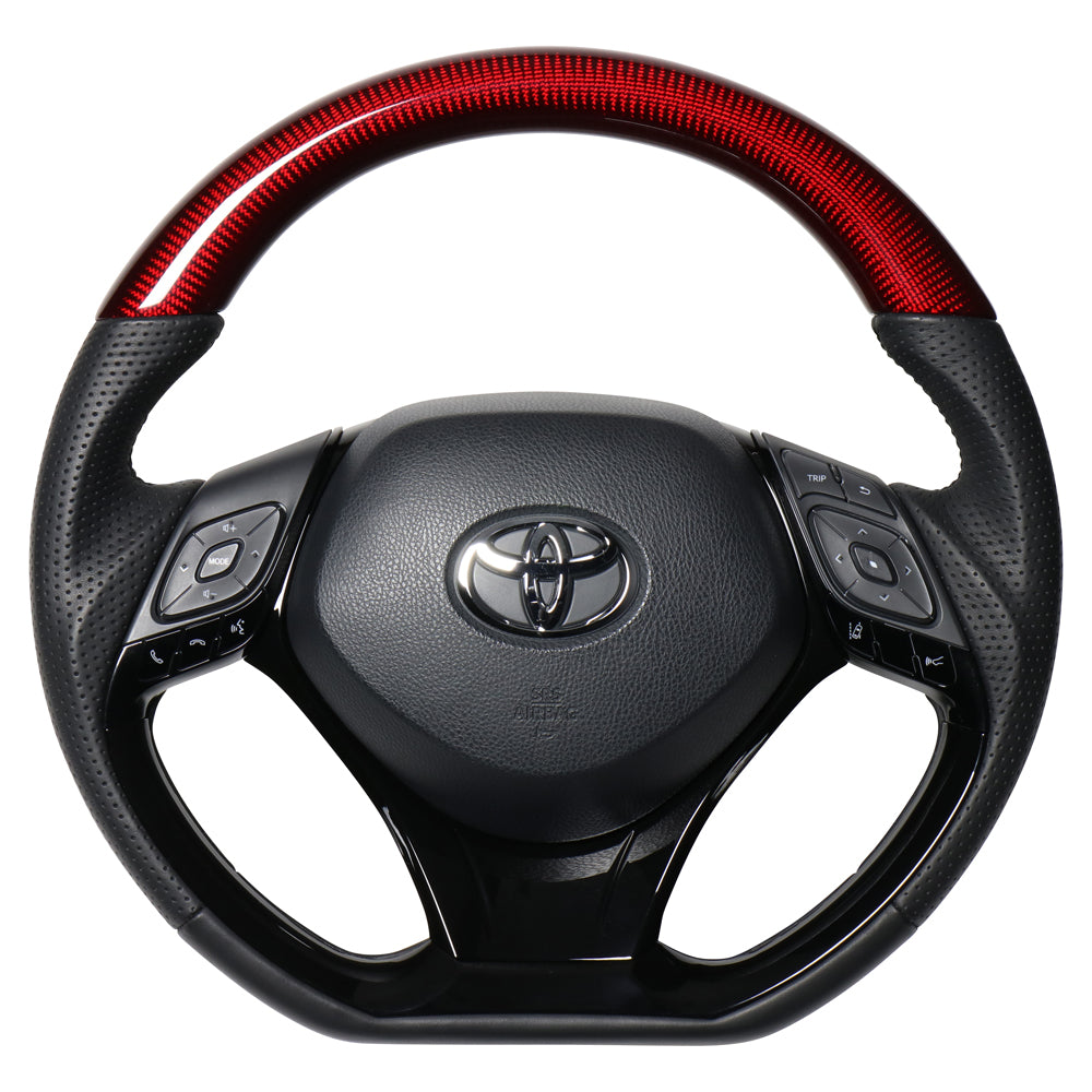REAL ORIGINAL SERIES SET COMBINATION TYPE + UNDER PAD SET RED CARBON STEERING + PIANO BLACK UNDER PAD BLACK EURO STITCH STEERING WHEEL FOR TOYOTA C-HR 10 50  X10-RDC-PBP-PBP