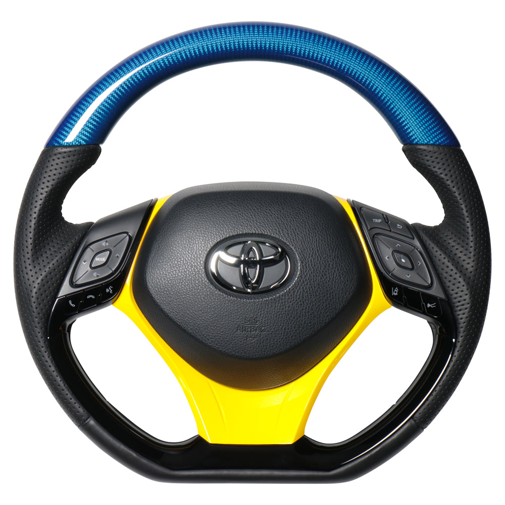 REAL ORIGINAL SERIES SET COMBINATION TYPE + UNDER PAD SET BLUE CARBON STEERING + YELLOW UNDER PAD BLACK EURO STITCH STEERING WHEEL FOR TOYOTA C-HR 10 50  X10-BLC-PBP-YLP