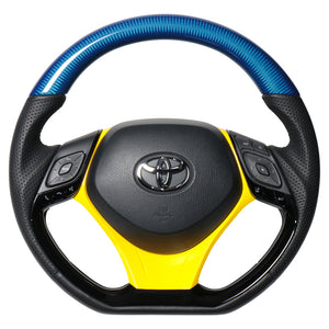 REAL ORIGINAL SERIES SET COMBINATION TYPE + UNDER PAD SET BLUE CARBON STEERING + YELLOW UNDER PAD BLACK EURO STITCH STEERING WHEEL FOR TOYOTA C-HR 10 50  X10-BLC-PBP-YLP