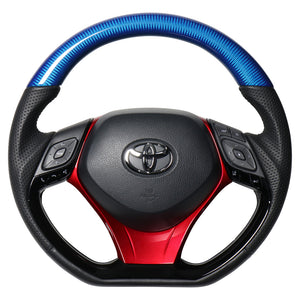 REAL ORIGINAL SERIES SET COMBINATION TYPE + UNDER PAD SET BLUE CARBON STEERING + PEARL RED UNDER PAD BLACK EURO STITCH STEERING WHEEL FOR TOYOTA C-HR 10 50  X10-BLC-PBP-RDP