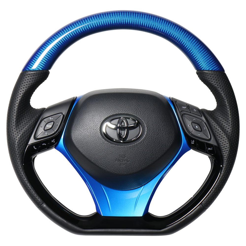 REAL ORIGINAL SERIES SET COMBINATION TYPE + UNDER PAD SET BLUE CARBON STEERING + PEARL BLUE UNDER PAD BLACK EURO STITCH STEERING WHEEL FOR TOYOTA C-HR 10 50  X10-BLC-PBP-BLP