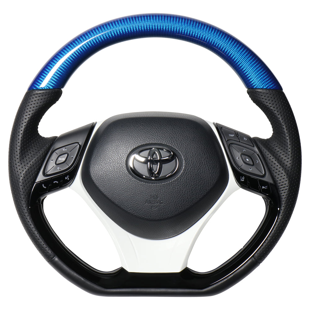 REAL ORIGINAL SERIES SET COMBINATION TYPE + UNDER PAD SET BLUE CARBON STEERING + WHITE UNDER PAD BLACK EURO STITCH STEERING WHEEL FOR TOYOTA C-HR 10 50  X10-BLC-PBP-WHP