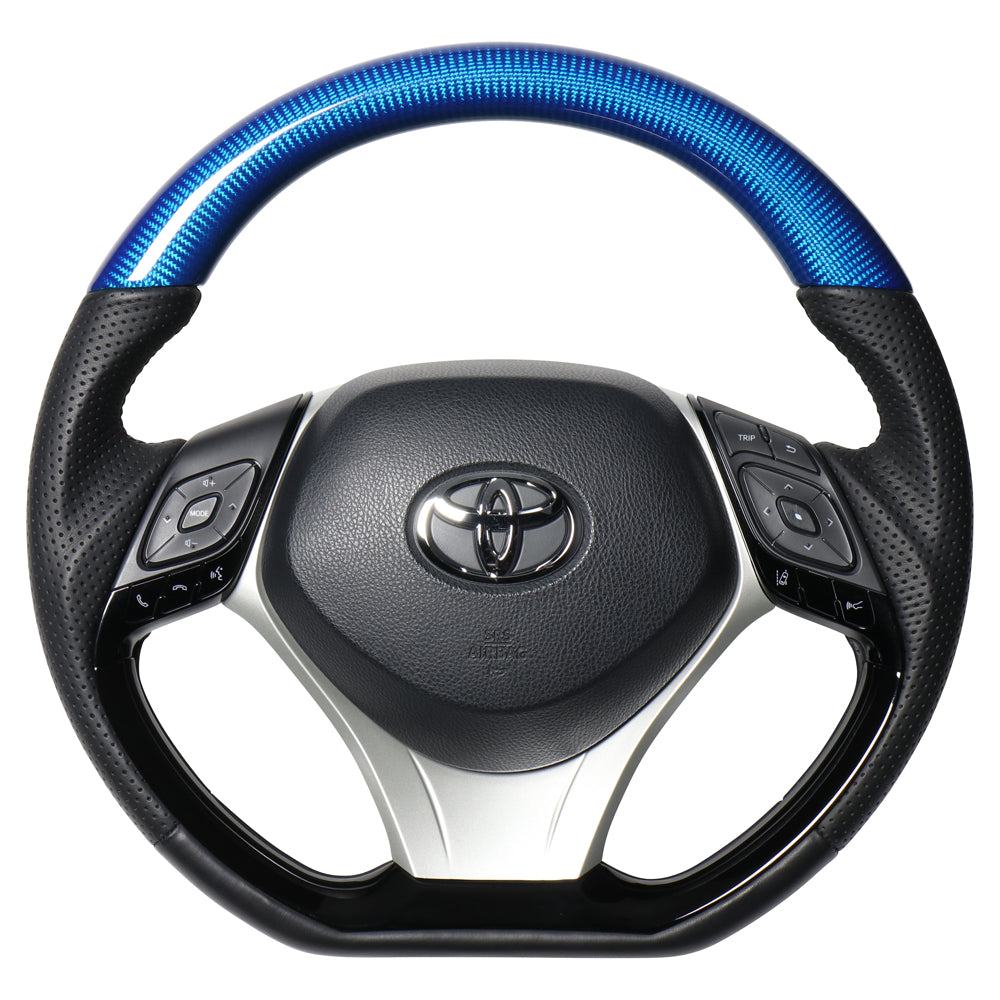 REAL ORIGINAL SERIES SET COMBINATION TYPE + UNDER PAD SET BLUE CARBON STEERING + SILVER UNDER PAD BLACK EURO STITCH STEERING WHEEL FOR TOYOTA C-HR 10 50  X10-BLC-PBP-SLP