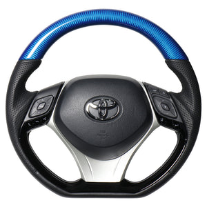 REAL ORIGINAL SERIES SET COMBINATION TYPE + UNDER PAD SET BLUE CARBON STEERING + SILVER UNDER PAD BLACK EURO STITCH STEERING WHEEL FOR TOYOTA C-HR 10 50  X10-BLC-PBP-SLP