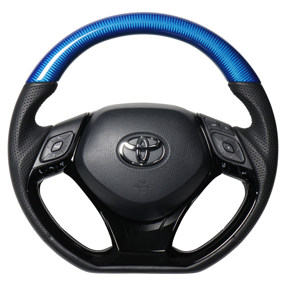 REAL ORIGINAL SERIES SET COMBINATION TYPE + UNDER PAD SET BLUE CARBON STEERING + PIANO BLACK UNDER PAD BLACK EURO STITCH STEERING WHEEL FOR TOYOTA C-HR 10 50  X10-BLC-PBP-PBP
