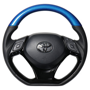 REAL ORIGINAL SERIES SET COMBINATION TYPE + UNDER PAD SET BLUE CARBON STEERING + PIANO BLACK UNDER PAD BLACK EURO STITCH STEERING WHEEL FOR TOYOTA C-HR 10 50  X10-BLC-PBP-PBP