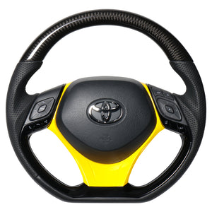 REAL ORIGINAL SERIES SET COMBINATION TYPE + UNDER PAD SET BLACK CARBON STEERING + YELLOW UNDER PAD BLACK EURO STITCH STEERING WHEEL FOR TOYOTA C-HR 10 50  X10-BKC-PBP-YLP