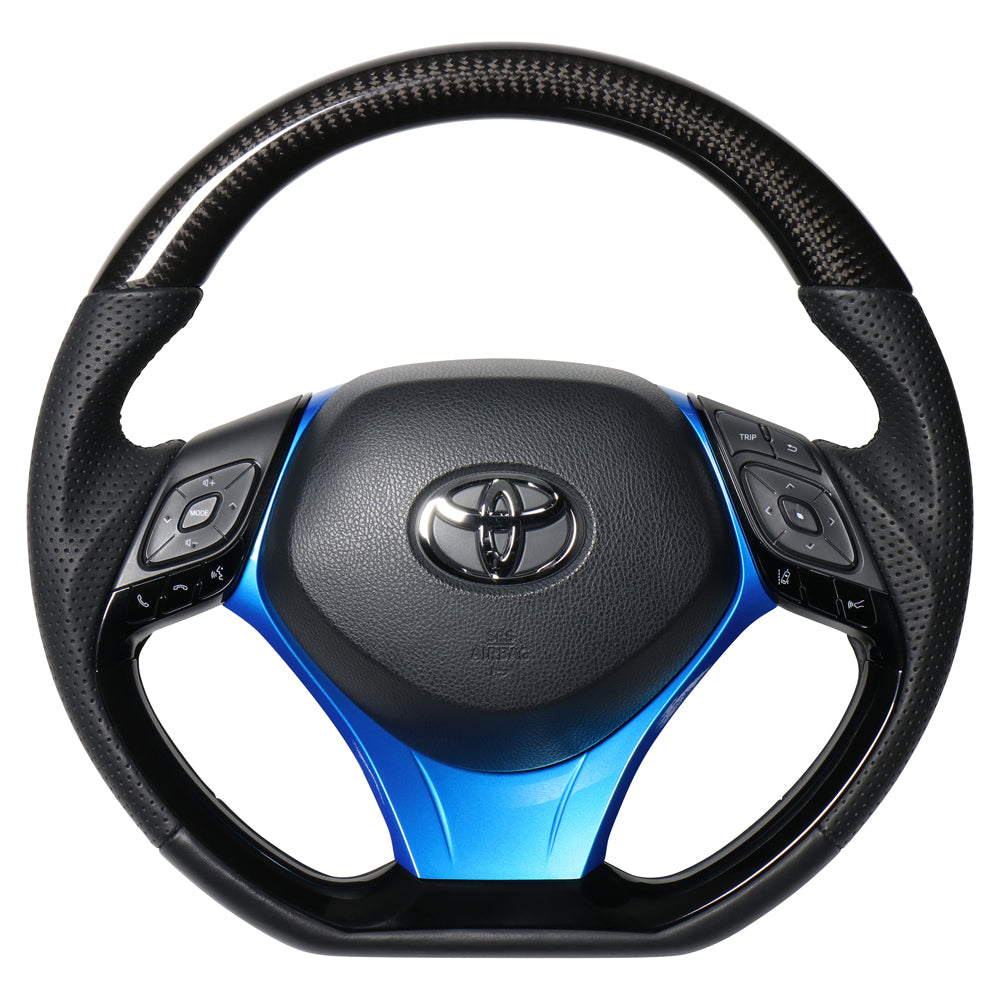 REAL ORIGINAL SERIES SET COMBINATION TYPE + UNDER PAD SET BLACK CARBON STEERING + PEARL BLUE UNDER PAD BLACK EURO STITCH STEERING WHEEL FOR TOYOTA C-HR 10 50  X10-BKC-PBP-BLP