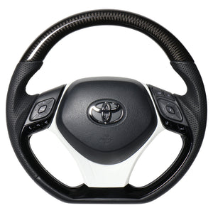 REAL ORIGINAL SERIES SET COMBINATION TYPE + UNDER PAD SET BLACK CARBON STEERING + WHITE UNDER PAD BLACK EURO STITCH STEERING WHEEL FOR TOYOTA C-HR 10 50  X10-BKC-PBP-WHP