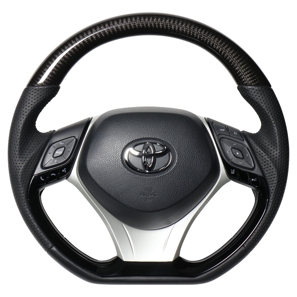 REAL ORIGINAL SERIES SET COMBINATION TYPE + UNDER PAD SET BLACK CARBON STEERING + SILVER UNDER PAD BLACK EURO STITCH STEERING WHEEL FOR TOYOTA C-HR 10 50  X10-BKC-PBP-SLP