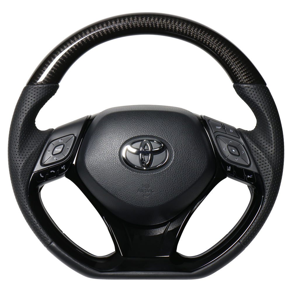 REAL ORIGINAL SERIES SET COMBINATION TYPE + UNDER PAD SET BLACK CARBON STEERING + PIANO BLACK UNDER PAD BLACK EURO STITCH STEERING WHEEL FOR TOYOTA C-HR 10 50  X10-BKC-PBP-PBP