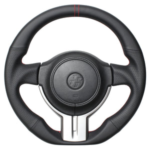 REAL PREMIUM SERIES D SHAPE NAPPA ALL LEATHER BLACK X RED EURO STITCH STEERING WHEEL FOR TOYOTA 86 ZN6 ZENKI F4-D-LPB