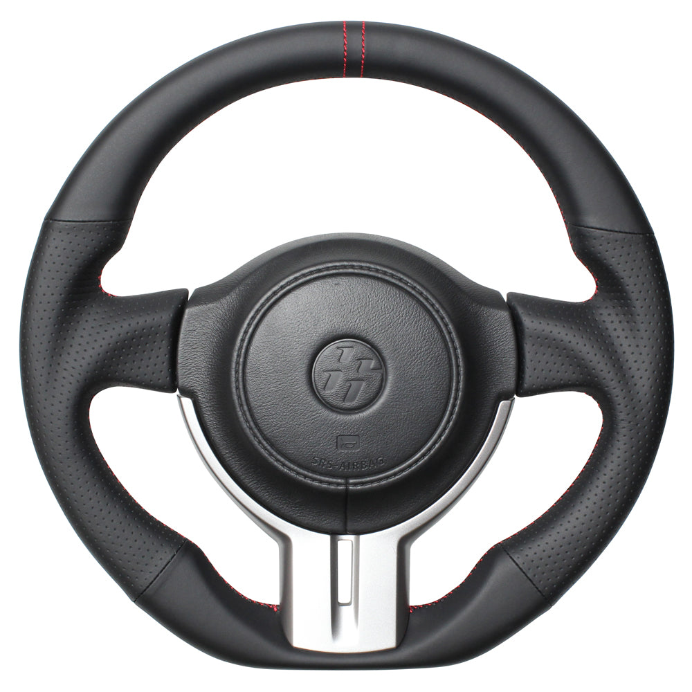 REAL PREMIUM SERIES D SHAPE NAPPA ALL LEATHER BLACK X RED EURO STITCH STEERING WHEEL FOR SUBARU BRZ ZC6:ZENKI  F4-D-LPB