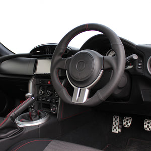 REAL PREMIUM SERIES D SHAPE NAPPA ALL LEATHER BLACK X RED EURO STITCH STEERING WHEEL FOR SUBARU BRZ ZC6:ZENKI  F4-D-LPB