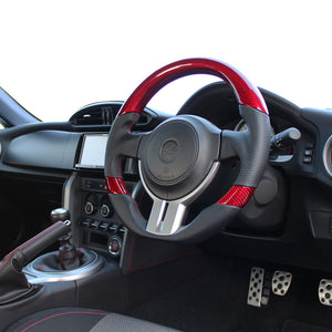 REAL PREMIUM SERIES D SHAPE RED CARBON 3C BLACK X RED EURO STITCH STEERING WHEEL FOR SUBARU BRZ ZC6:ZENKI  F4-D-RDC
