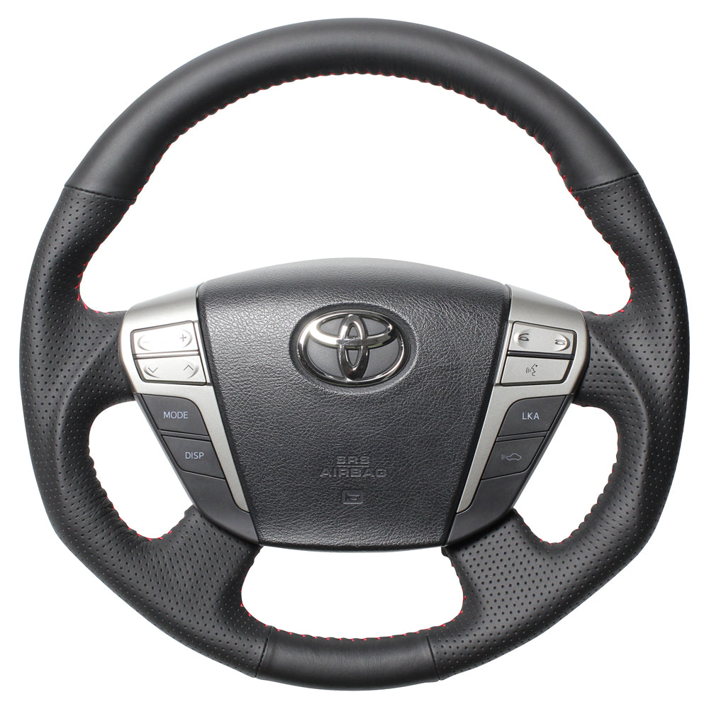 REAL ORIGINAL SERIES ROUND SHAPEALL LEATHER RED STITCH STEERING WHEEL FOR TOYOTA CROWN ROYAL 200  H20-LPB-RD