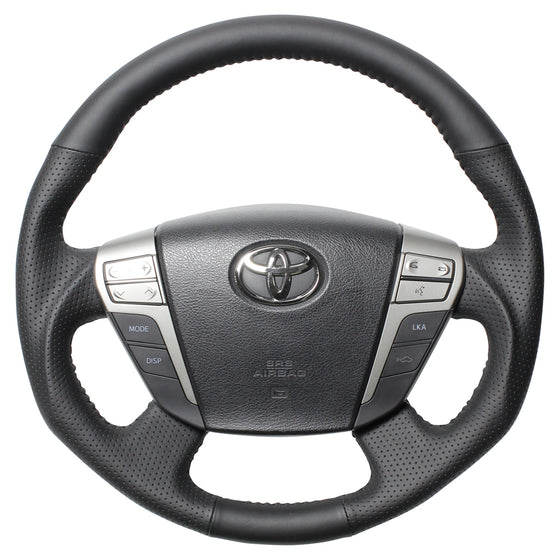 REAL ORIGINAL SERIES ROUND SHAPEALL LEATHER BLACK STITCH STEERING WHEEL FOR TOYOTA CROWN ATHLETE 200  H20-LPB-BK