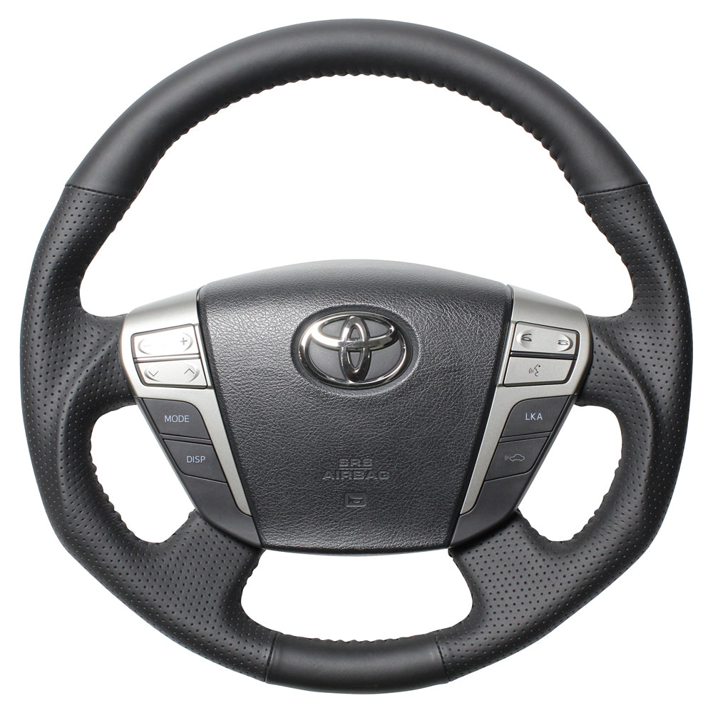 REAL ORIGINAL SERIES ROUND SHAPEALL LEATHER BLACK STITCH STEERING WHEEL FOR TOYOTA CROWN ROYAL 200  H20-LPB-BK