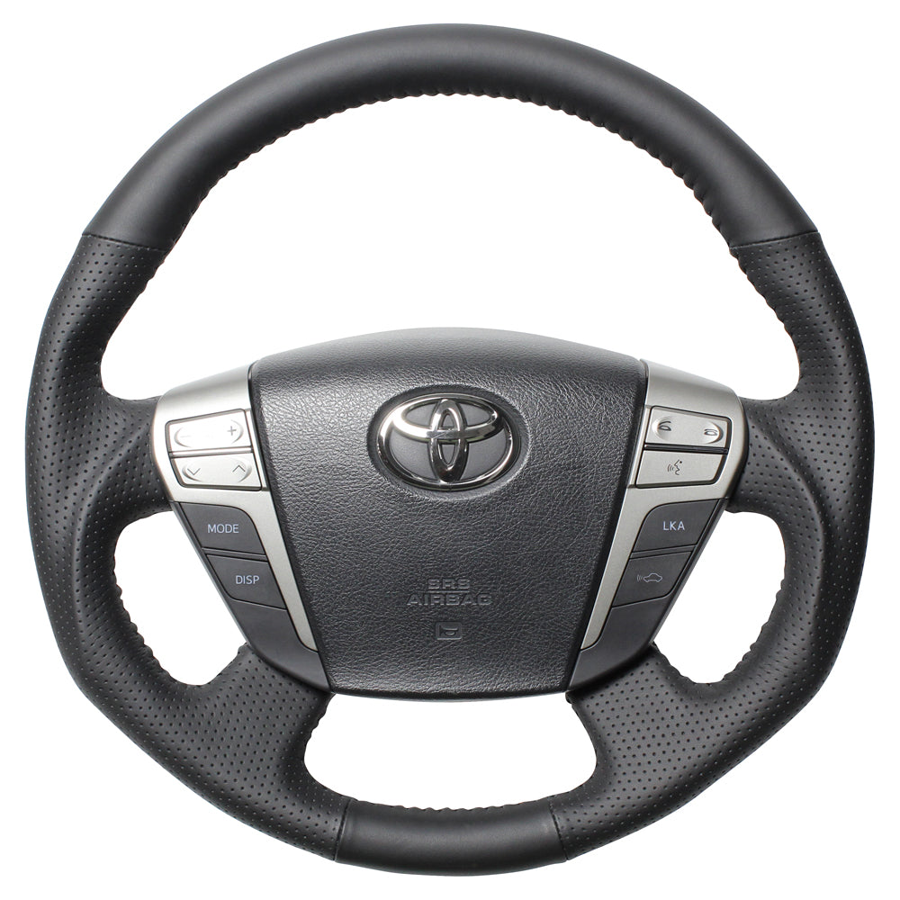 REAL ORIGINAL SERIES ROUND SHAPEALL LEATHER BLACK STITCH STEERING WHEEL FOR TOYOTA VELLFIRE 20  H20-LPB-BK