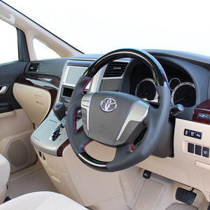 REAL ORIGINAL SERIES ROUND SHAPEPIANO BLACK RED EURO STITCH STEERING WHEEL FOR TOYOTA CROWN HYBRID 200  H20-PBW-RD