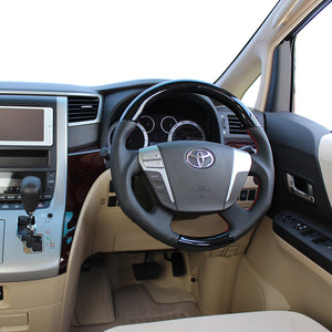 REAL ORIGINAL SERIES ROUND SHAPEPIANO BLACK RED EURO STITCH STEERING WHEEL FOR TOYOTA ALPHARD 20  H20-PBW-RD