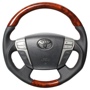 REAL ORIGINAL SERIES ROUND SHAPEMEDIUM BROWN WOOD BROWN EURO STITCH STEERING WHEEL FOR TOYOTA CROWN MAJESTA 200  H20-BRW-BR