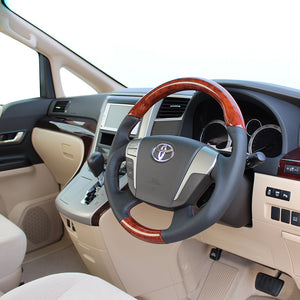 REAL ORIGINAL SERIES ROUND SHAPEMEDIUM BROWN WOOD BROWN EURO STITCH STEERING WHEEL FOR TOYOTA CROWN ROYAL 200  H20-BRW-BR