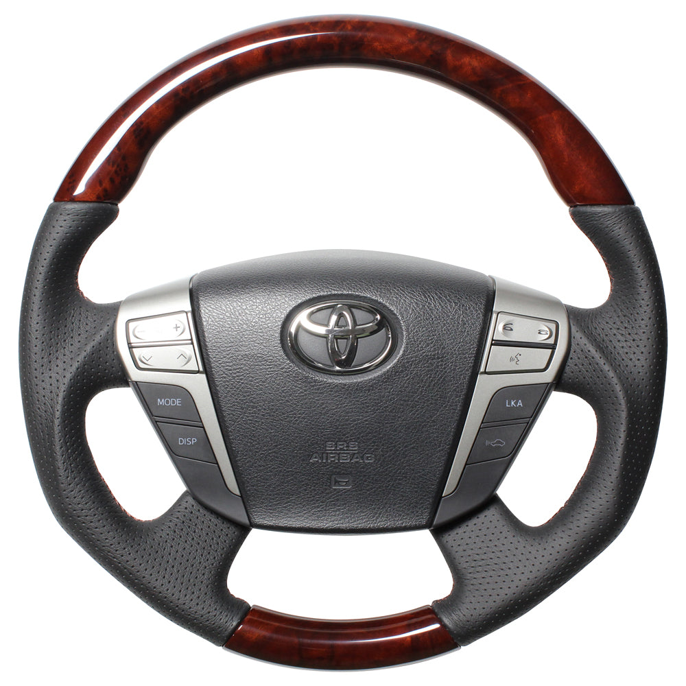 REAL ORIGINAL SERIES ROUND SHAPEDEEP BROWN WOOD BROWN EURO STITCH STEERING WHEEL FOR TOYOTA VELLFIRE HYBRID 20  H20-RBW-BR