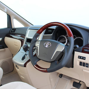 REAL ORIGINAL SERIES ROUND SHAPEDEEP BROWN WOOD BROWN EURO STITCH STEERING WHEEL FOR TOYOTA CROWN HYBRID 200  H20-RBW-BR