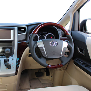 REAL ORIGINAL SERIES ROUND SHAPEDEEP BROWN WOOD BROWN EURO STITCH STEERING WHEEL FOR TOYOTA CROWN MAJESTA 200  H20-RBW-BR