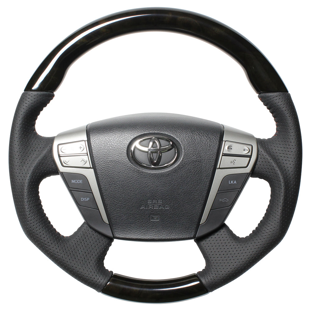 REAL ORIGINAL SERIES ROUND SHAPE54 BLACK WOOD BROWN STITCH STEERING WHEEL FOR TOYOTA ALPHARD 20  H20-GDW-BR