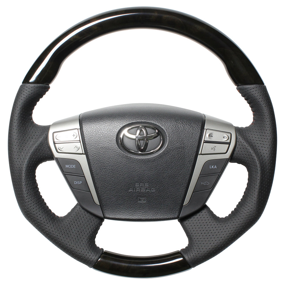REAL ORIGINAL SERIES ROUND SHAPE54 BLACK WOOD BROWN STITCH STEERING WHEEL FOR TOYOTA CROWN ROYAL 200  H20-GDW-BR