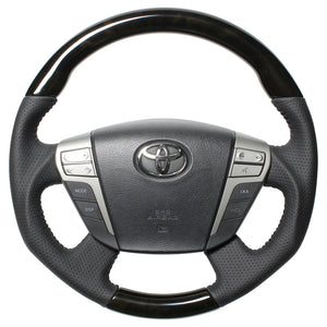 REAL ORIGINAL SERIES ROUND SHAPE54 BLACK WOOD BROWN STITCH STEERING WHEEL FOR TOYOTA CROWN ATHLETE 200  H20-GDW-BR