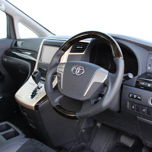 REAL ORIGINAL SERIES ROUND SHAPE54 BLACK WOOD BROWN STITCH STEERING WHEEL FOR TOYOTA CROWN ROYAL 200  H20-GDW-BR