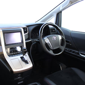 REAL ORIGINAL SERIES ROUND SHAPE54 BLACK WOOD BROWN STITCH STEERING WHEEL FOR TOYOTA ALPHARD HYBRID 20  H20-GDW-BR