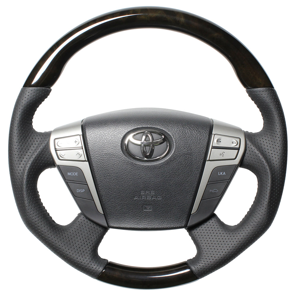 REAL ORIGINAL SERIES ROUND SHAPE54 BLACK WOOD BLACK STITCH STEERING WHEEL FOR TOYOTA CROWN MAJESTA 200  H20-GDW-BK