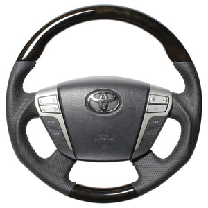 REAL ORIGINAL SERIES ROUND SHAPE54 BLACK WOOD BLACK STITCH STEERING WHEEL FOR TOYOTA CROWN ROYAL 200  H20-GDW-BK