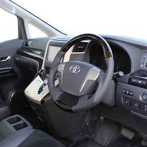 REAL ORIGINAL SERIES ROUND SHAPE54 BLACK WOOD BLACK STITCH STEERING WHEEL FOR TOYOTA CROWN MAJESTA 200  H20-GDW-BK
