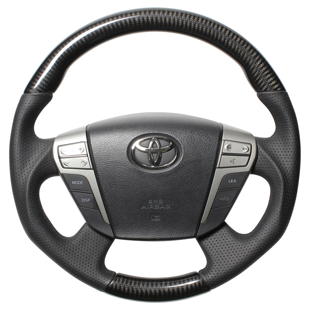 REAL ORIGINAL SERIES ROUND SHAPEBLACK CARBON BLACK EURO STITCH STEERING WHEEL FOR TOYOTA VELLFIRE HYBRID 20  H20-BKC-BK