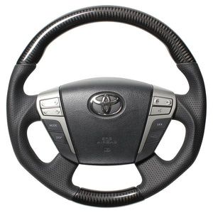REAL ORIGINAL SERIES ROUND SHAPEBLACK CARBON BLACK EURO STITCH STEERING WHEEL FOR TOYOTA ALPHARD HYBRID 20  H20-BKC-BK