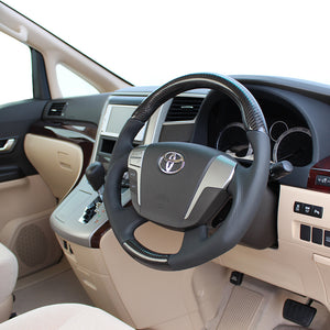REAL ORIGINAL SERIES ROUND SHAPEBLACK CARBON BLACK EURO STITCH STEERING WHEEL FOR TOYOTA CROWN HYBRID 200  H20-BKC-BK