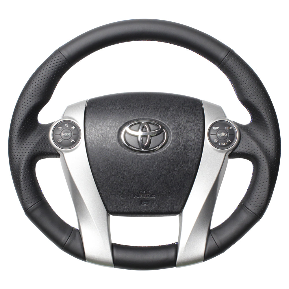 REAL PREMIUM SERIES OVAL SHAPE NAPPA ALL LEATHER BLUE X SILVER EURO STITCH STEERING WHEEL FOR TOYOTA AQUA NHP10  30-BS-LPB