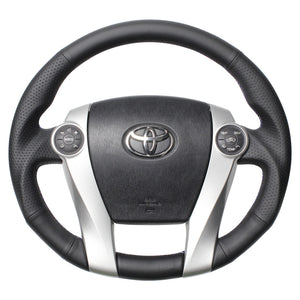 REAL PREMIUM SERIES OVAL SHAPE NAPPA ALL LEATHER BLUE X SILVER EURO STITCH STEERING WHEEL FOR TOYOTA AQUA NHP10  30-BS-LPB