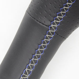 REAL PREMIUM SERIES OVAL SHAPE BLACK WOOD BLUE X SILVER EURO STITCH STEERING WHEEL FOR TOYOTA PRIUS PHV 30  30-BS-BKW