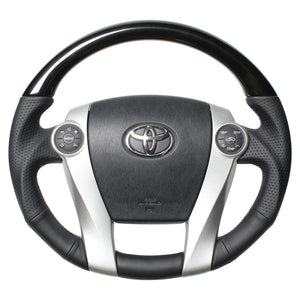 REAL PREMIUM SERIES OVAL SHAPE BLACK WOOD BLUE X SILVER EURO STITCH STEERING WHEEL FOR TOYOTA PRIUS 30  30-BS-BKW