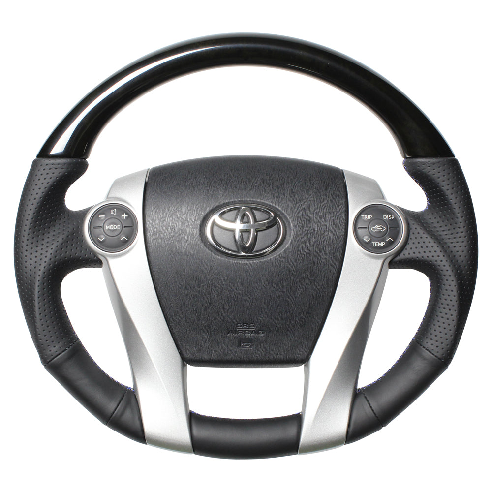 REAL PREMIUM SERIES OVAL SHAPE BLACK WOOD BLUE X SILVER EURO STITCH STEERING WHEEL FOR TOYOTA AQUA GR SPORT 10 NOT 17-INCH PACKAGE  30-BS-BKW