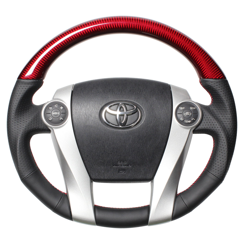 REAL PREMIUM SERIES OVAL SHAPE RED CARBON RED X BLACK EURO STITCH STEERING WHEEL FOR TOYOTA AQUA GR SPORT 10 NOT 17-INCH PACKAGE  30-BS-RDC-RD