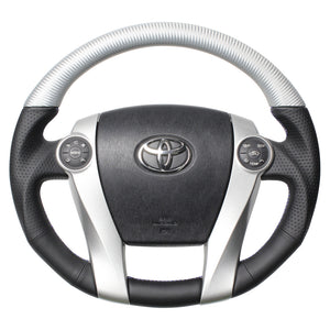 REAL PREMIUM SERIES OVAL SHAPE MATTE SILVER CARBON UNGLAZED BLUE X SILVER EURO STITCH STEERING WHEEL FOR TOYOTA PRIUS Α 40  30-BS-SLC